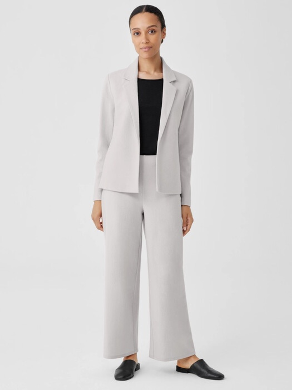 Eileen Fisher Boiled Wool Jersey Wide-Leg Pant & Jacket SET- XS